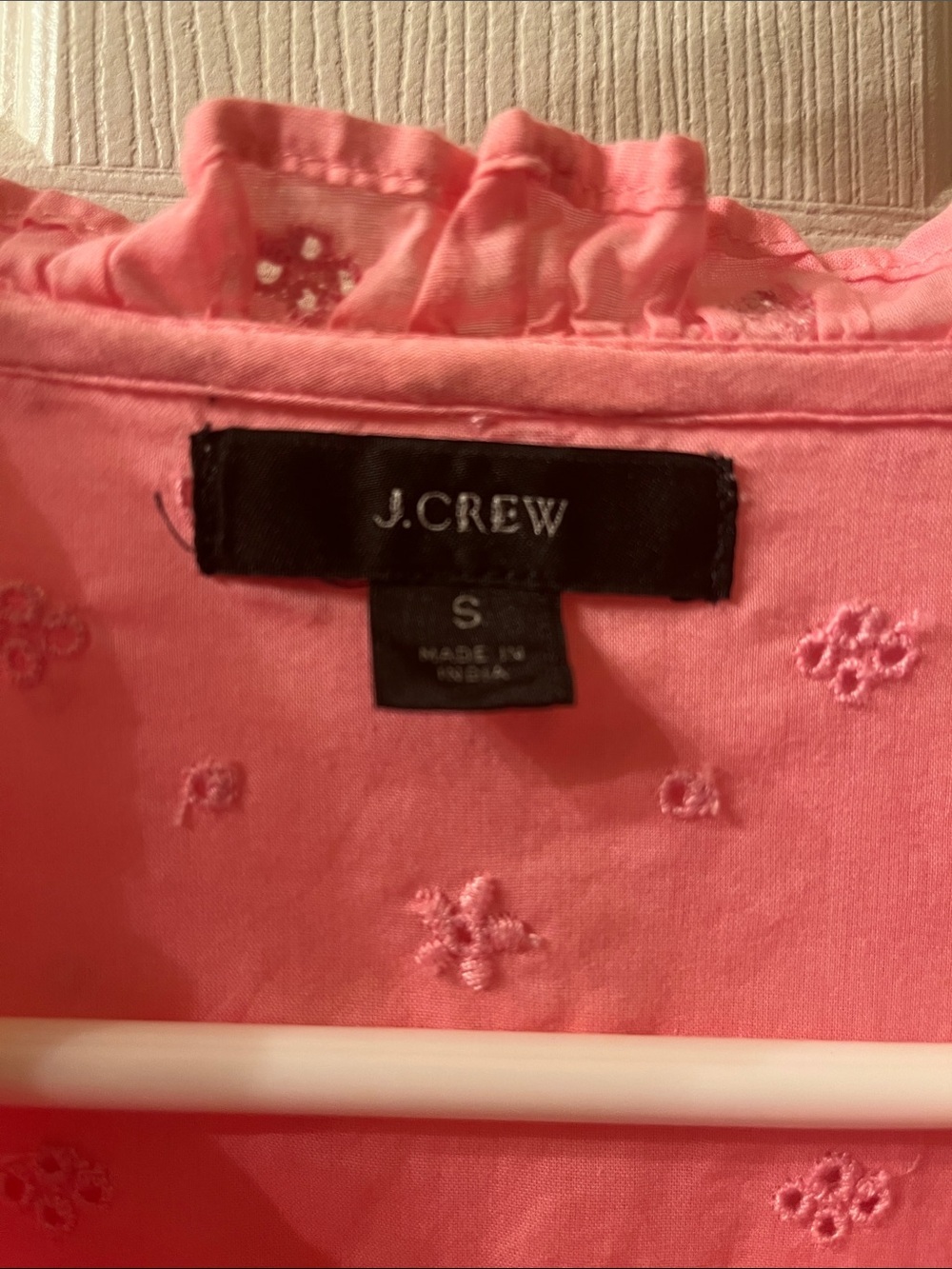 J. Crew Pink Ruffle Bib Eyelet Blouse - Picture 4 of 4